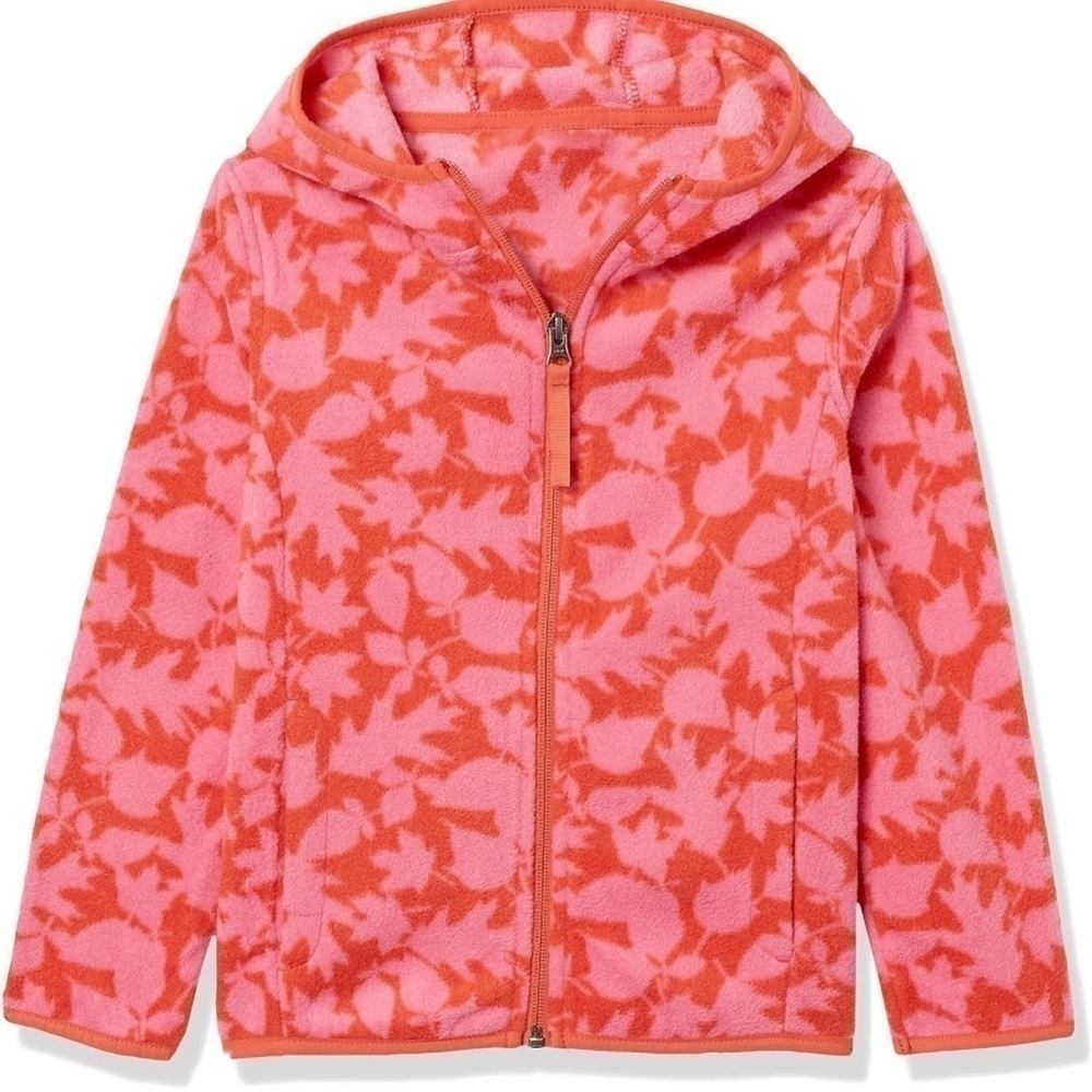 Amazon Essentials pink full zip hooded fleece jacket girls small NEW!!